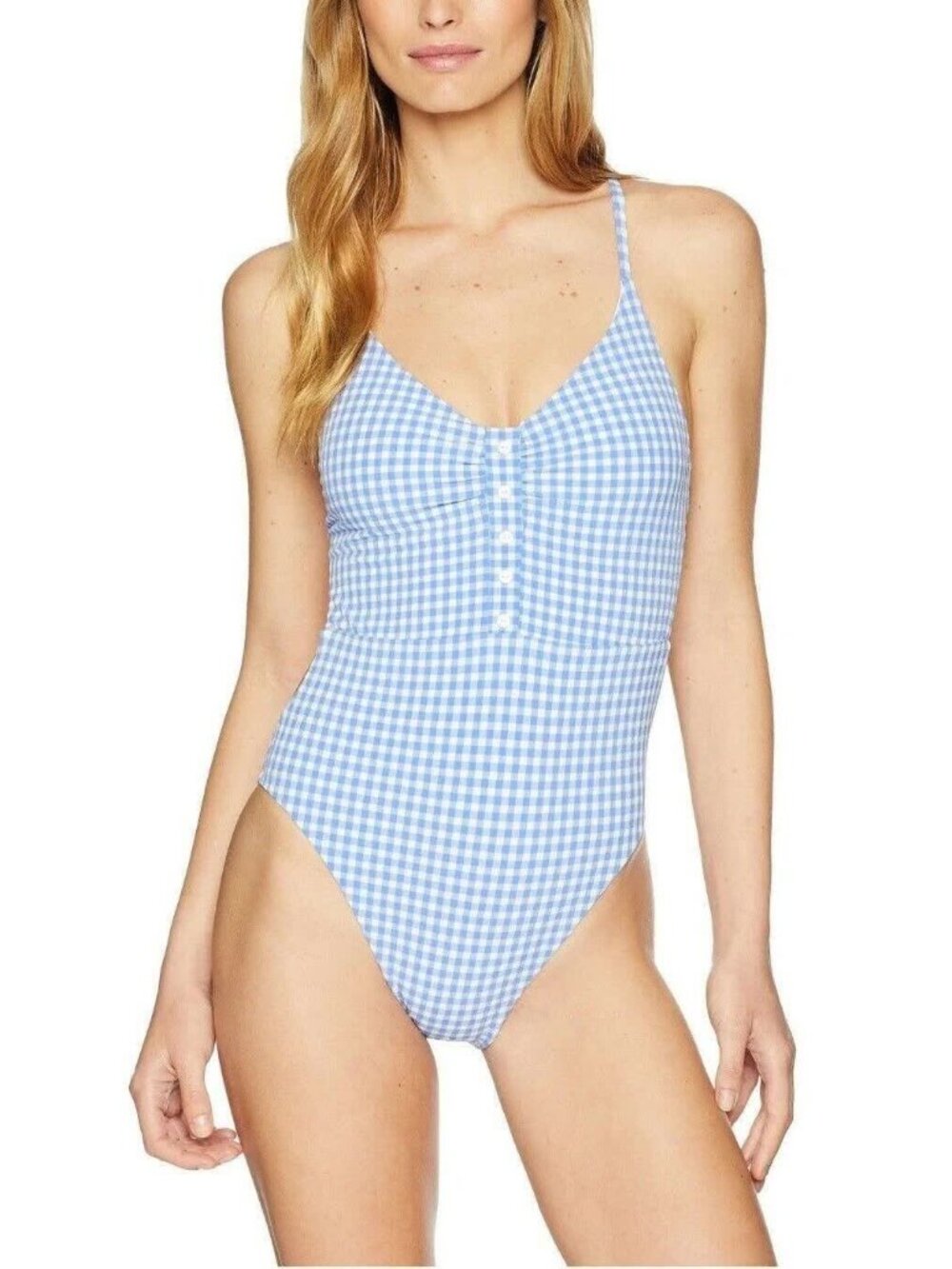 Nanette Lepore Capri Gingham One-Piece Blue Women's Swimsuit Size M